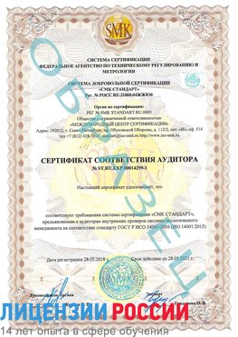 Образец сертификата соответствия аудитора №ST.RU.EXP.00014299-1 Саки Сертификат ISO 14001